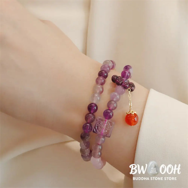 Buddha Stones Natural Amethyst Citrine Positive Transformation Double Wrap Bracelet - BWOOOH - Amethyst(Wrist