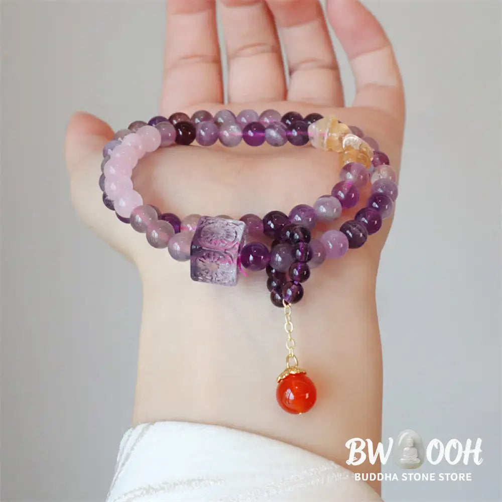 Buddha Stones Natural Amethyst Citrine Positive Transformation Double Wrap Bracelet - BWOOOH - Amethyst(Wrist