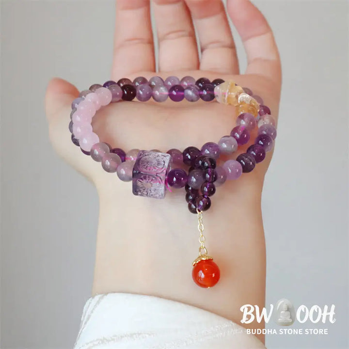 Buddha Stones Natural Amethyst Citrine Positive Transformation Double Wrap Bracelet - BWOOOH - Amethyst(Wrist