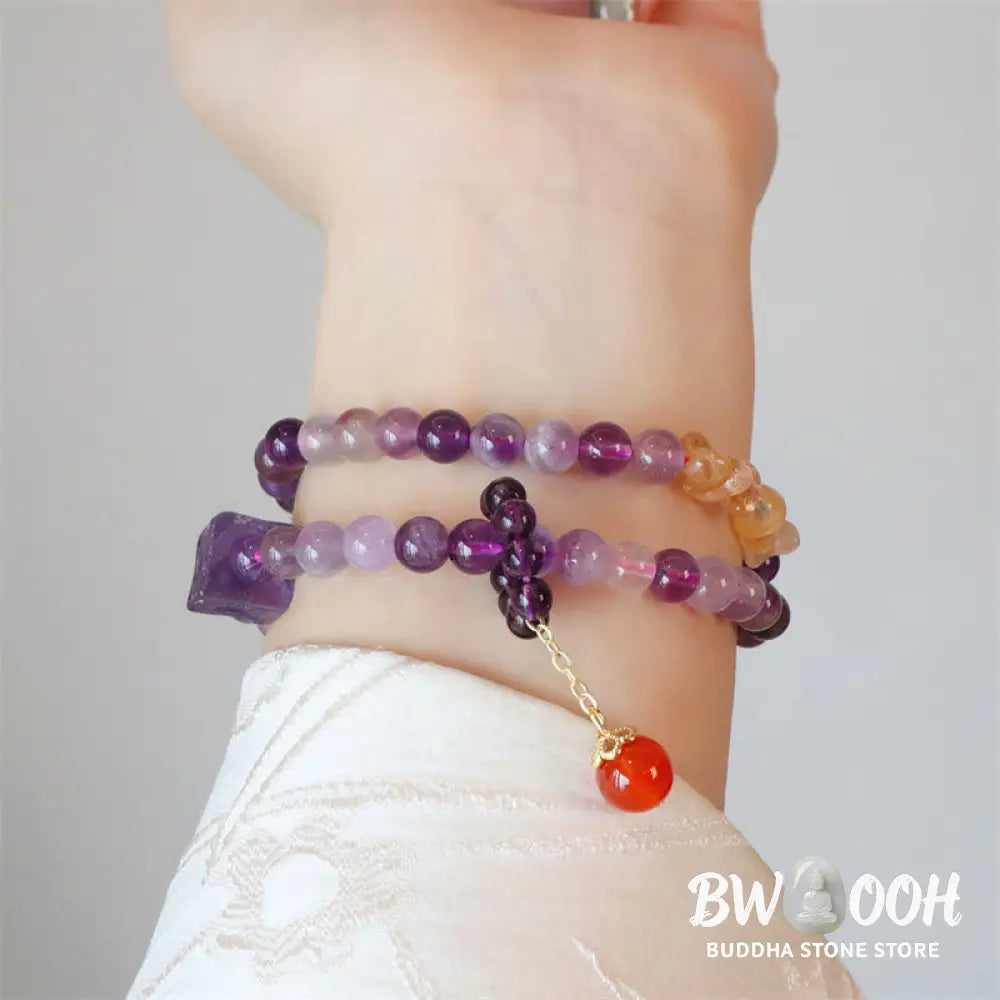 Buddha Stones Natural Amethyst Citrine Positive Transformation Double Wrap Bracelet - BWOOOH - Amethyst(Wrist