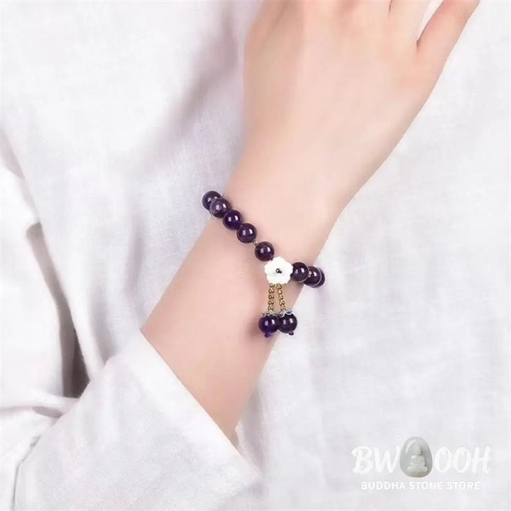 Buddha Stones Natural Amethyst Crystal Flower Spiritual Healing Bracelet - BWOOOH - Amethyst (Spiritual Awareness ♥