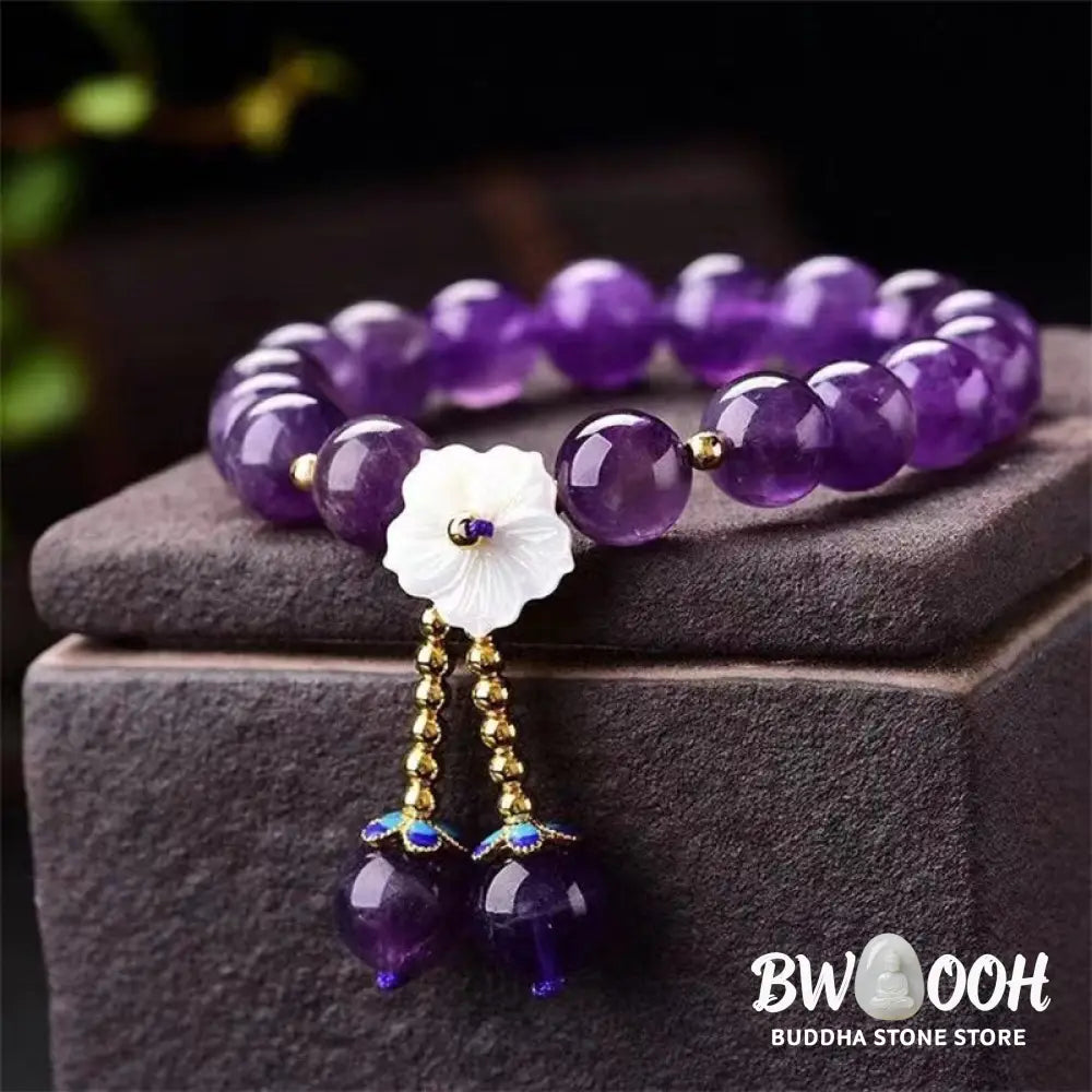 Buddha Stones Natural Amethyst Crystal Flower Spiritual Healing Bracelet - BWOOOH - Amethyst (Spiritual Awareness ♥