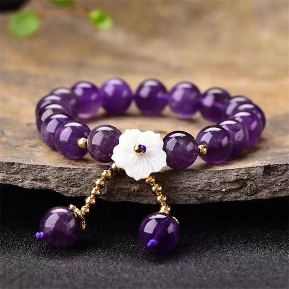 BWOOOH Natural Amethyst Crystal Flower Spiritual Healing Bracelet - BWOOOH - Amethyst (Spiritual Awareness ♥