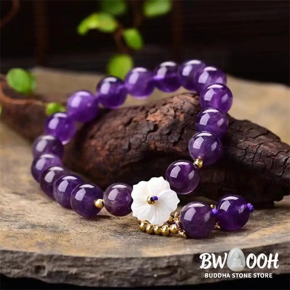 Buddha Stones Natural Amethyst Crystal Flower Spiritual Healing Bracelet - BWOOOH - Amethyst (Spiritual Awareness ♥