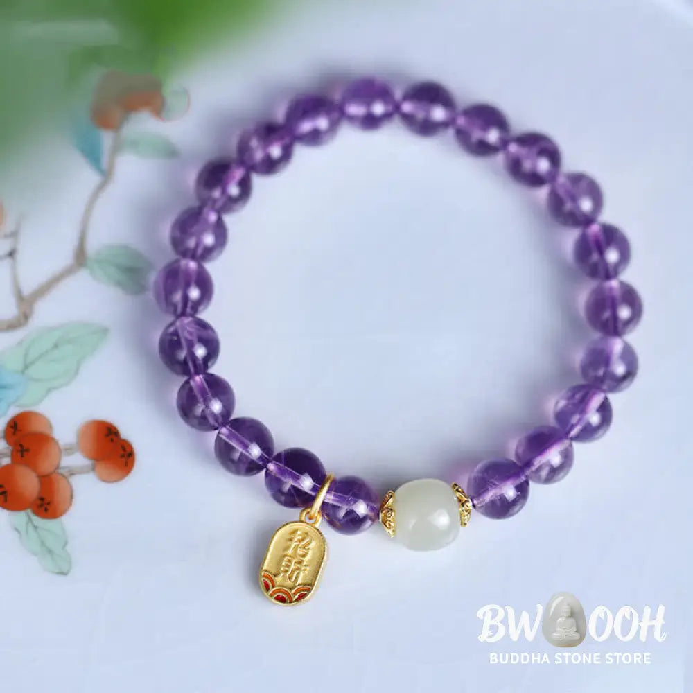 Buddha Stones Natural Amethyst Crystal Hetian Jade Healing Charm Bracelet - BWOOOH - Amethyst (Spiritual Awareness ♥