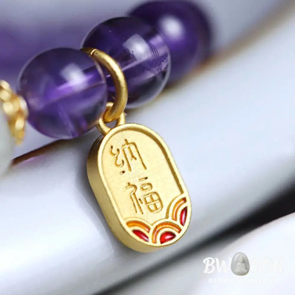 Buddha Stones Natural Amethyst Crystal Hetian Jade Healing Charm Bracelet - BWOOOH - Amethyst (Spiritual Awareness ♥