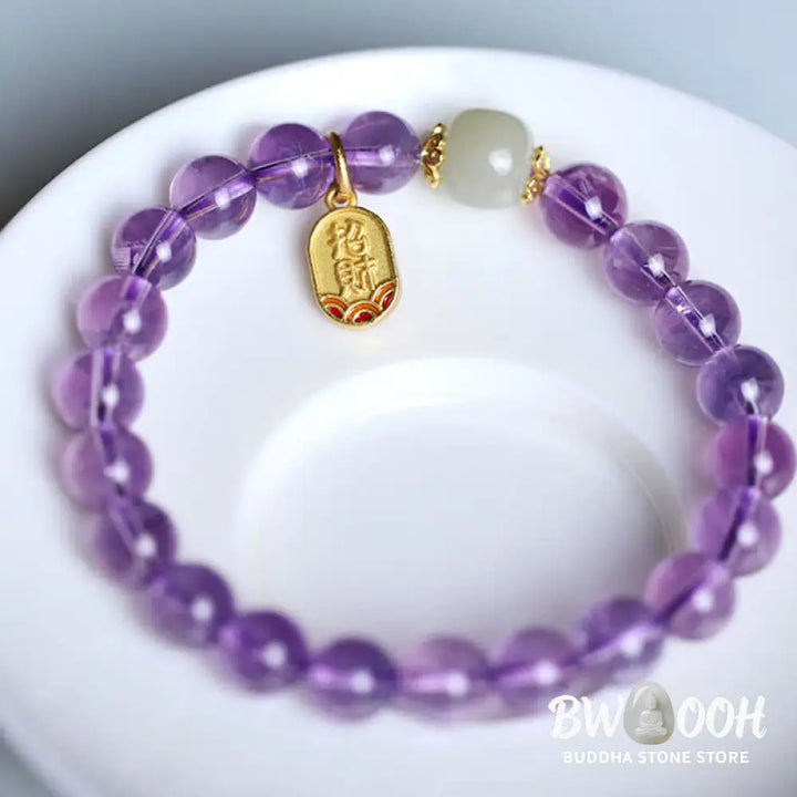 Buddha Stones Natural Amethyst Crystal Hetian Jade Healing Charm Bracelet - BWOOOH - Amethyst (Spiritual Awareness ♥