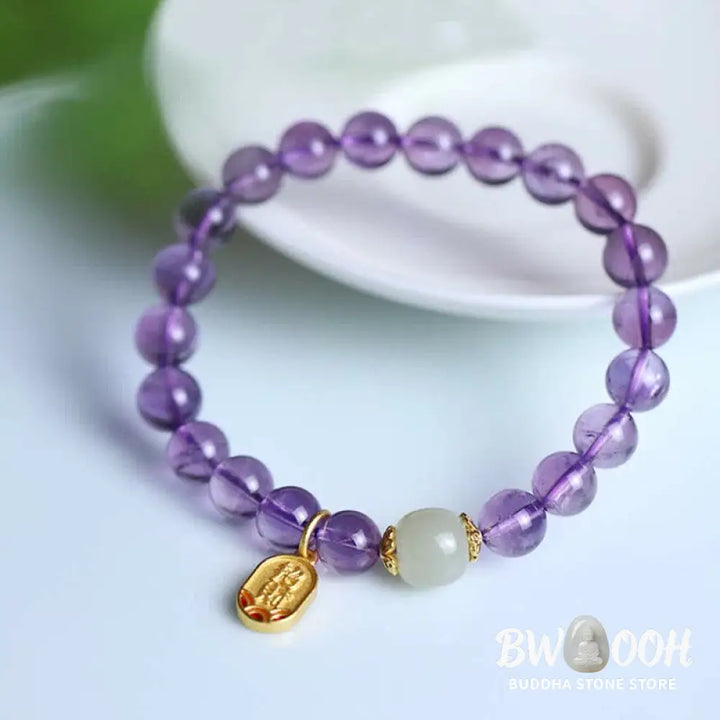 Buddha Stones Natural Amethyst Crystal Hetian Jade Healing Charm Bracelet - BWOOOH - Amethyst (Spiritual Awareness ♥