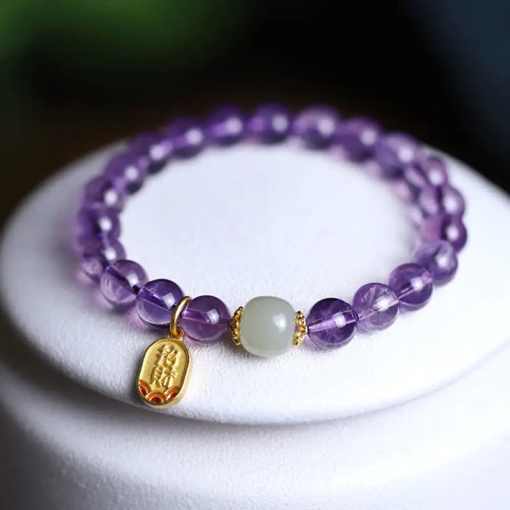 BWOOOH Natural Amethyst Crystal Hetian Jade Healing Charm Bracelet - BWOOOH - Amethyst (Spiritual Awareness ♥