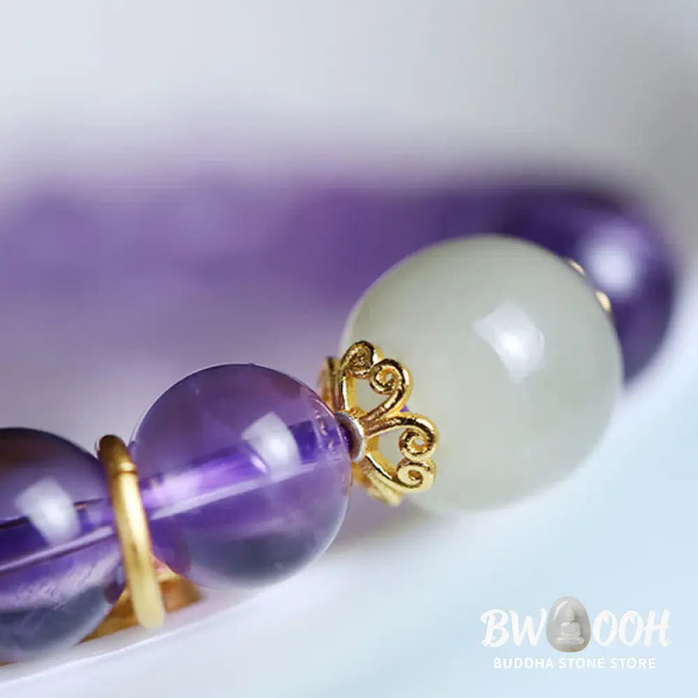 Buddha Stones Natural Amethyst Crystal Hetian Jade Healing Charm Bracelet - BWOOOH - Amethyst (Spiritual Awareness ♥