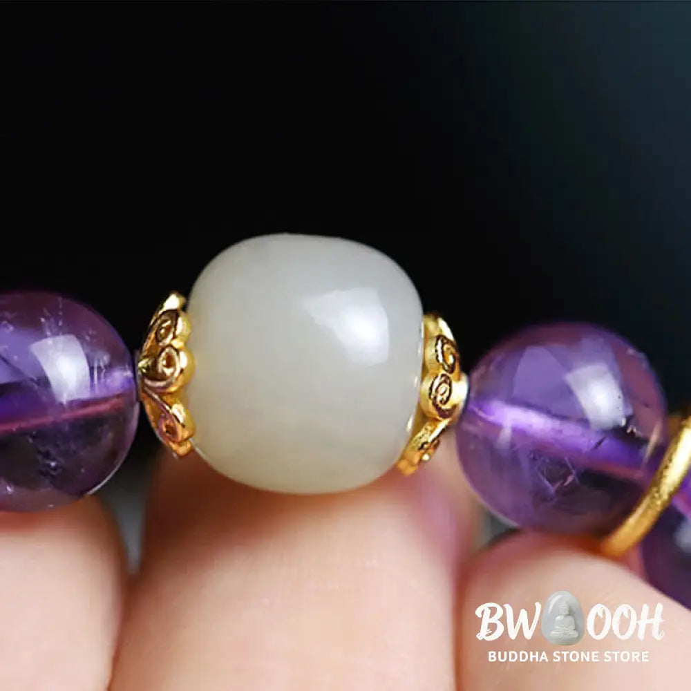 Buddha Stones Natural Amethyst Crystal Hetian Jade Healing Charm Bracelet - BWOOOH - Amethyst (Spiritual Awareness ♥