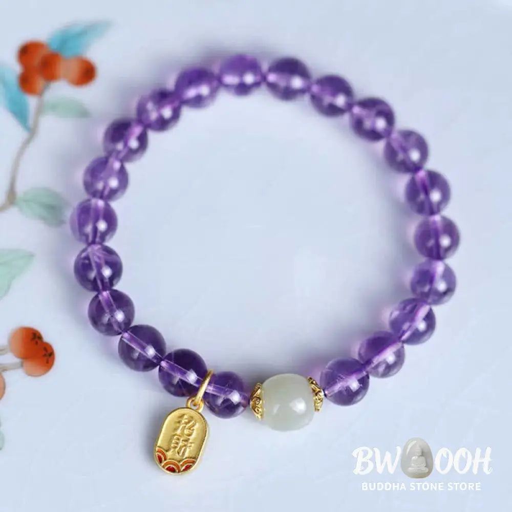 Buddha Stones Natural Amethyst Crystal Hetian Jade Healing Charm Bracelet - BWOOOH - Amethyst (Spiritual Awareness ♥