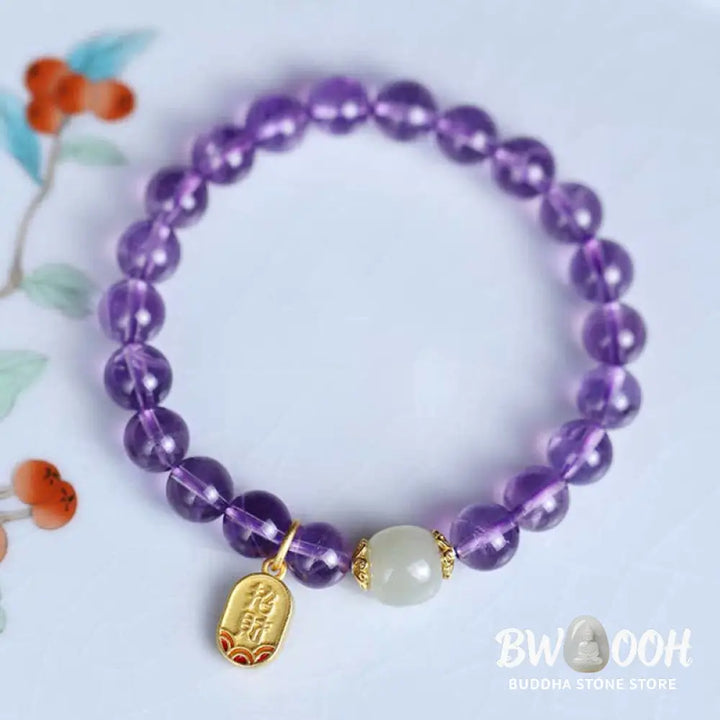 Buddha Stones Natural Amethyst Crystal Hetian Jade Healing Charm Bracelet - BWOOOH - Amethyst (Spiritual Awareness ♥