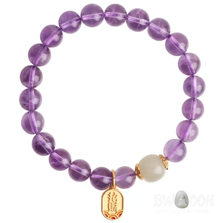 Buddha Stones Natural Amethyst Crystal Hetian Jade Healing Charm Bracelet - BWOOOH - Amethyst (Spiritual Awareness ♥