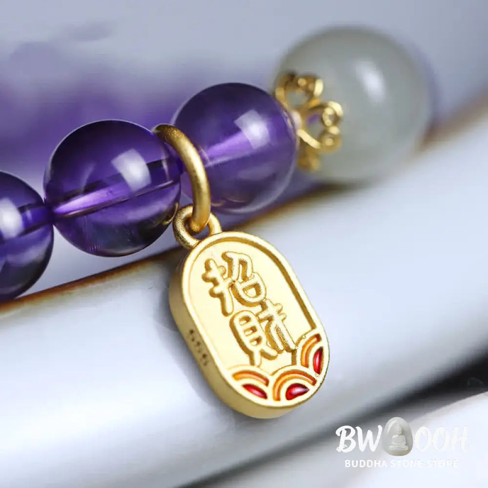 Buddha Stones Natural Amethyst Crystal Hetian Jade Healing Charm Bracelet - BWOOOH - Amethyst (Spiritual Awareness ♥