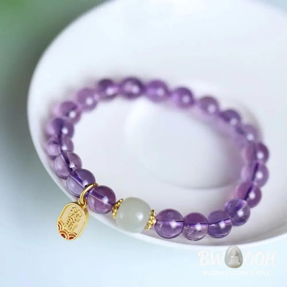 Buddha Stones Natural Amethyst Crystal Hetian Jade Healing Charm Bracelet - BWOOOH - Amethyst (Spiritual Awareness ♥