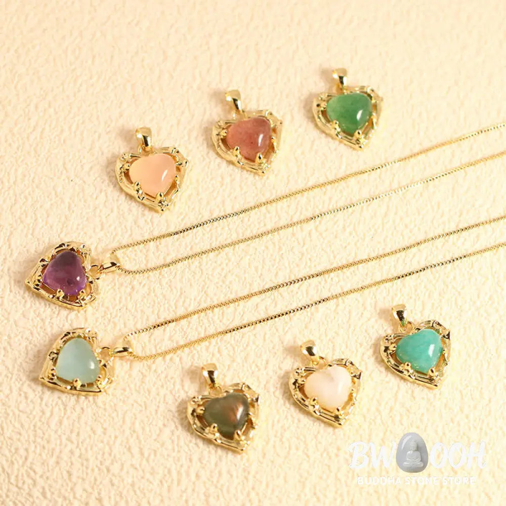 Buddha Stones Natural Amethyst Crystal Inlay Heart Shape Balance Necklace - Necklace