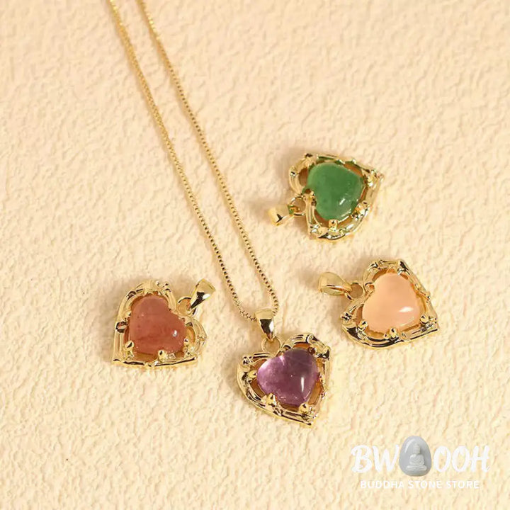 Buddha Stones Natural Amethyst Crystal Inlay Heart Shape Balance Necklace - Necklace