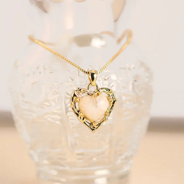 Buddha Stones Natural Amethyst Crystal Inlay Heart Shape Balance Necklace - Natural Moonstone(Color May Vary) - Necklace