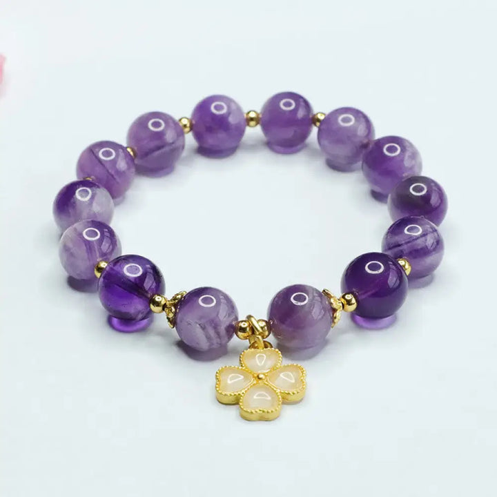 BWOOOH Natural Amethyst Crystal Inner Peace Four Leaf Clover Charm Bracelet - BWOOOH - Amethyst(Spiritual