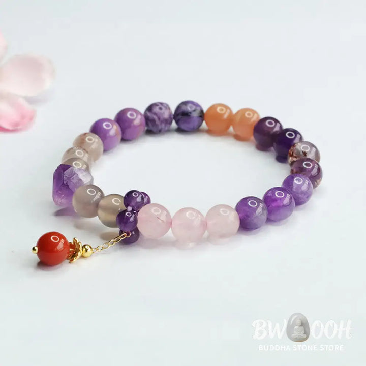 Buddha Stones Natural Amethyst Crystal Inner Peace Healing Bead Charm Bracelet - BWOOOH - Amethyst(Inner