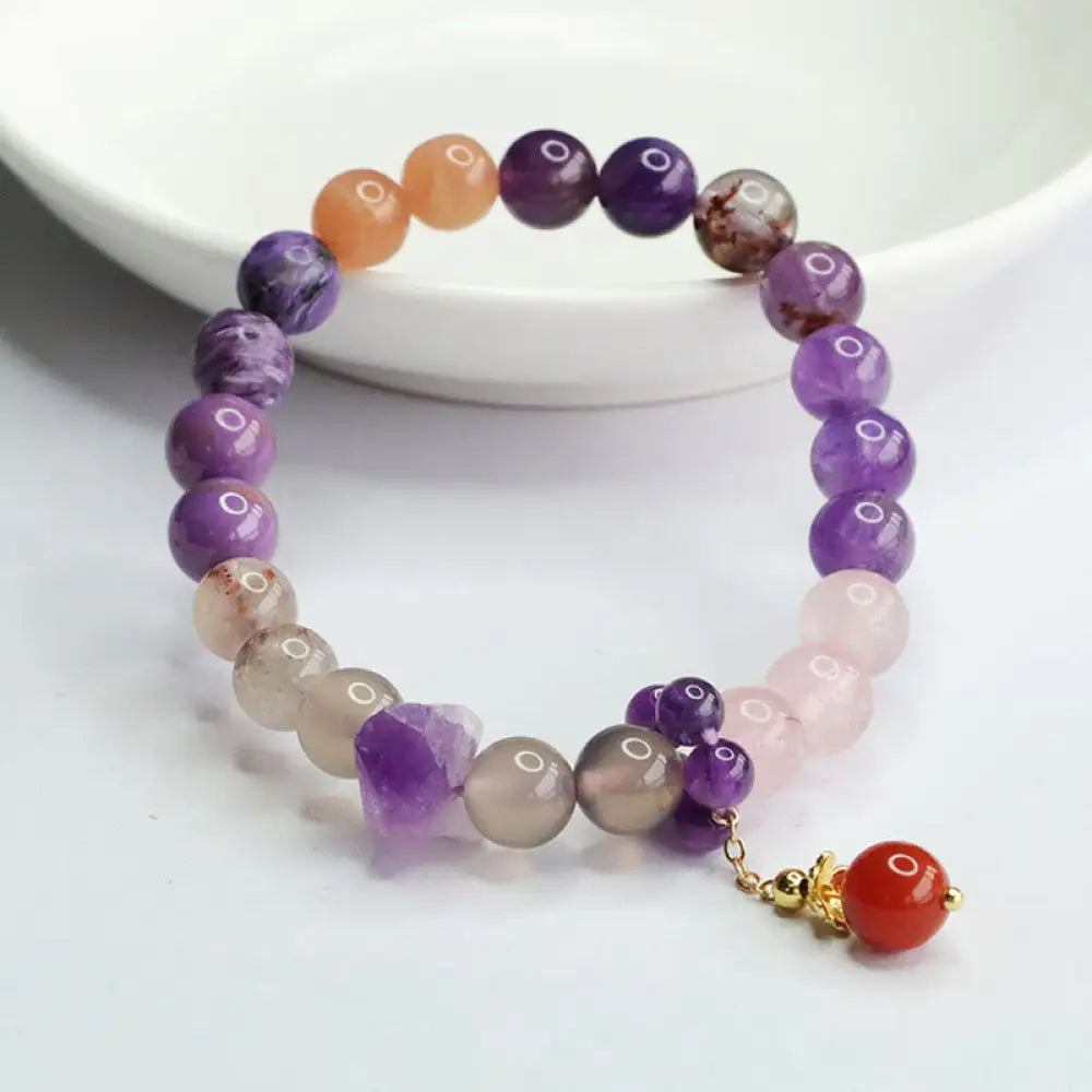 BWOOOH Natural Amethyst Crystal Inner Peace Healing Bead Charm Bracelet - BWOOOH - Amethyst(Inner