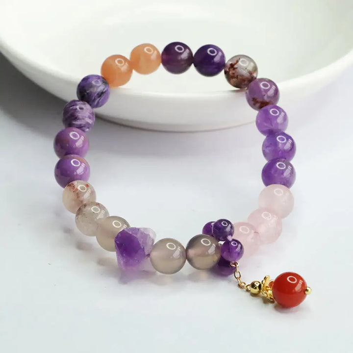 BWOOOH Natural Amethyst Crystal Inner Peace Healing Bead Charm Bracelet - BWOOOH - Amethyst(Inner