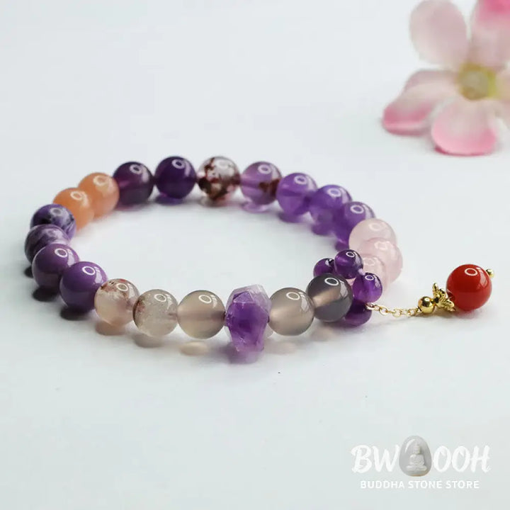 Buddha Stones Natural Amethyst Crystal Inner Peace Healing Bead Charm Bracelet - BWOOOH - Amethyst(Inner