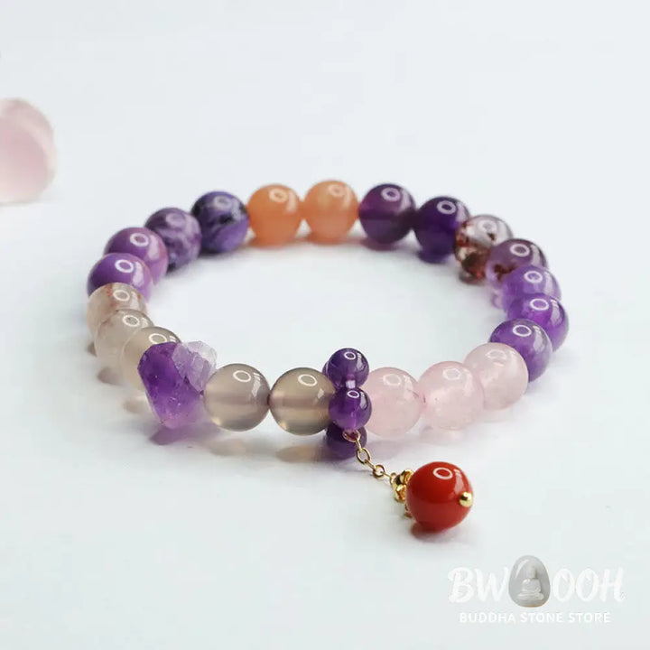 Buddha Stones Natural Amethyst Crystal Inner Peace Healing Bead Charm Bracelet - BWOOOH - Amethyst(Inner
