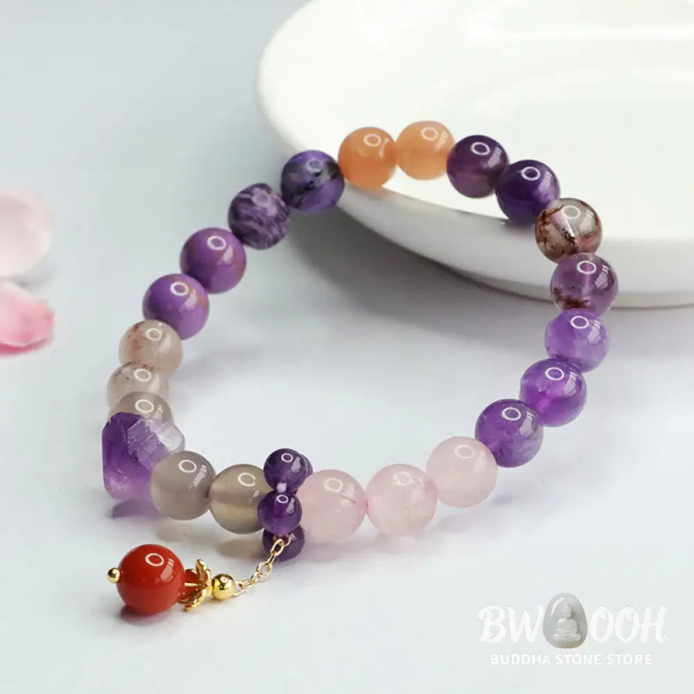 Buddha Stones Natural Amethyst Crystal Inner Peace Healing Bead Charm Bracelet - BWOOOH - Amethyst(Inner