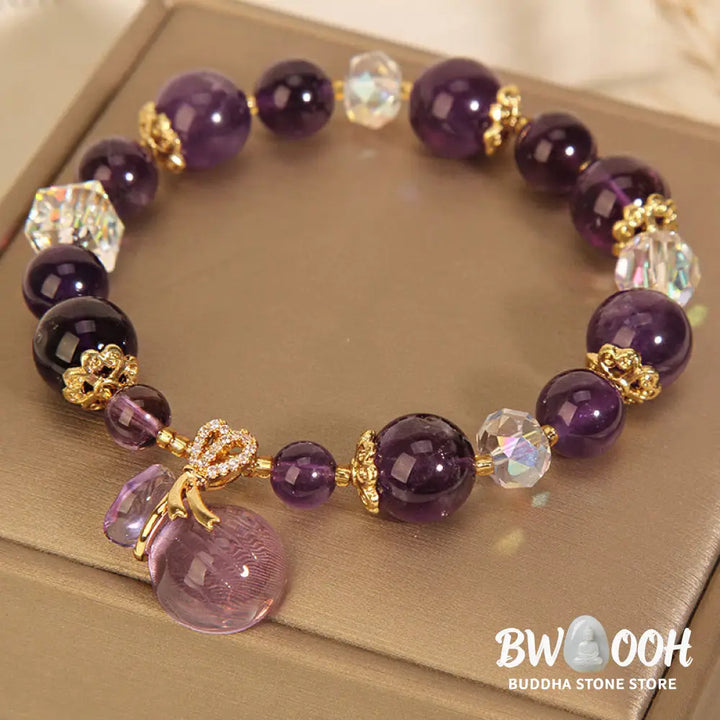 Buddha Stones Natural Amethyst Crystal Money Bag Charm Positive Bracelet - Bracelet