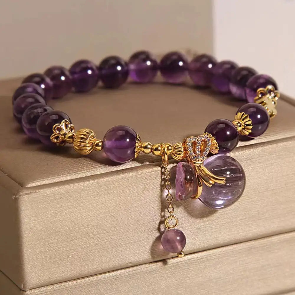 Buddha Stones Natural Amethyst Crystal Money Bag Charm Positive Bracelet - Amethyst Money Bag - Bracelet