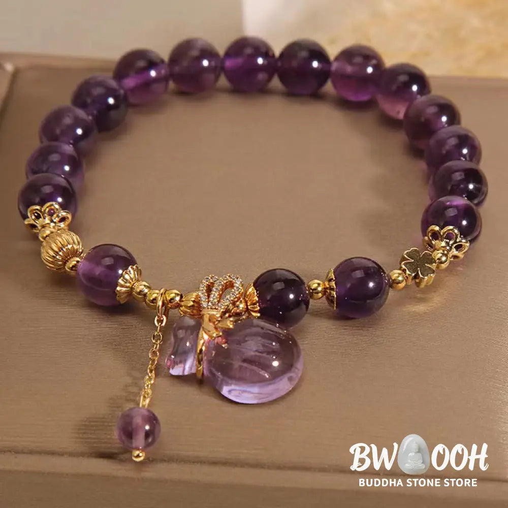 Buddha Stones Natural Amethyst Crystal Money Bag Charm Positive Bracelet - Bracelet