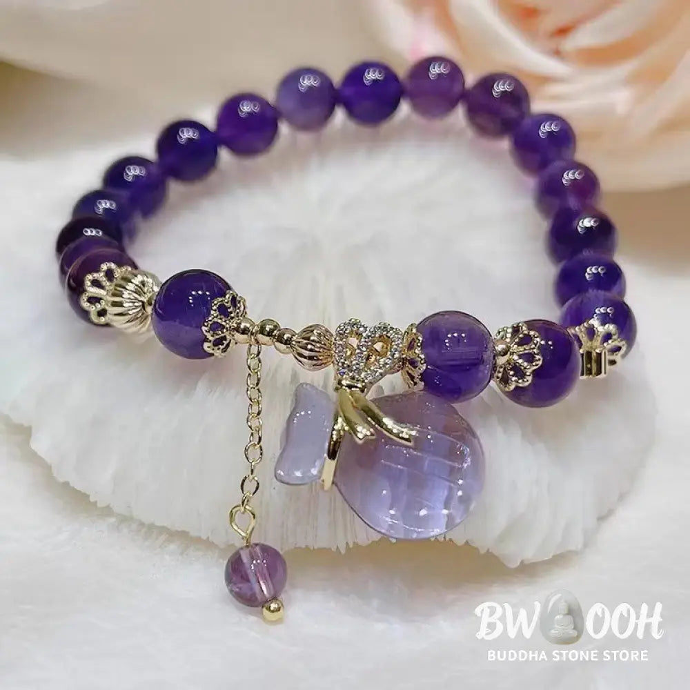 Buddha Stones Natural Amethyst Crystal Money Bag Charm Positive Bracelet - Bracelet
