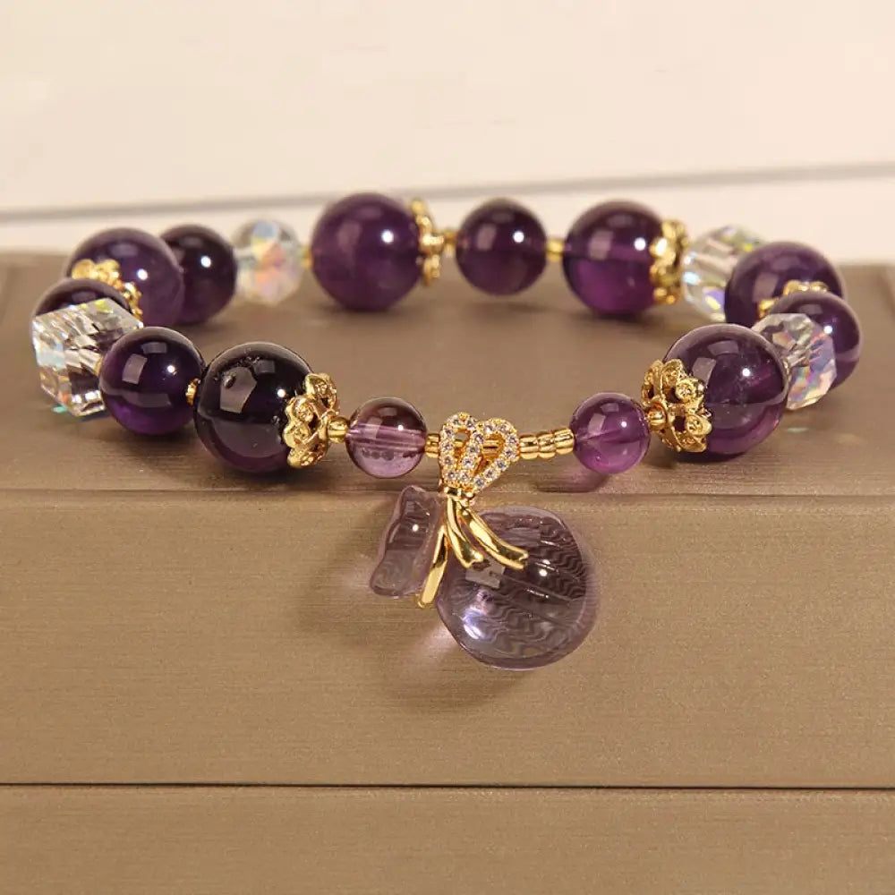 Buddha Stones Natural Amethyst Crystal Money Bag Charm Positive Bracelet - Amethyst Crystal Money Bag - Bracelet