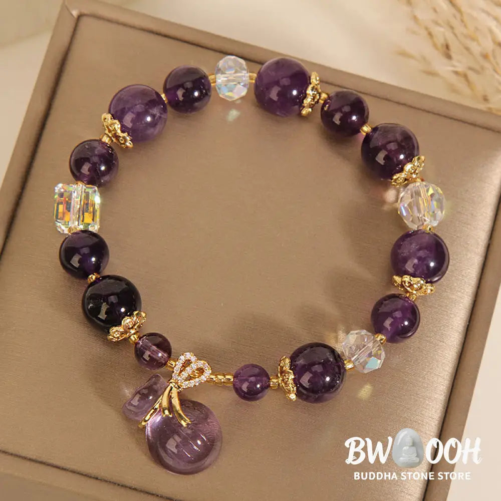 Buddha Stones Natural Amethyst Crystal Money Bag Charm Positive Bracelet - Bracelet