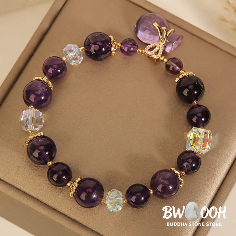 Buddha Stones Natural Amethyst Crystal Money Bag Charm Positive Bracelet - Bracelet