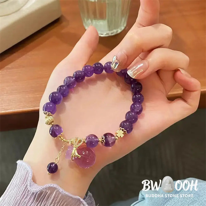 Buddha Stones Natural Amethyst Crystal Money Bag Charm Positive Bracelet - Bracelet