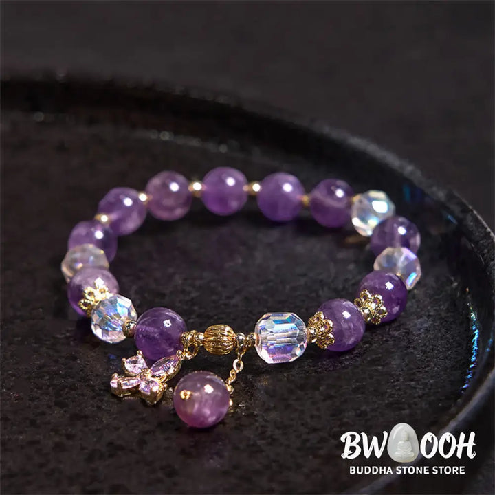 Buddha Stones Natural Amethyst Crystal Spiritual Butterfly Charm Bracelet - BWOOOH - Amethyst (Spiritual Awareness ♥