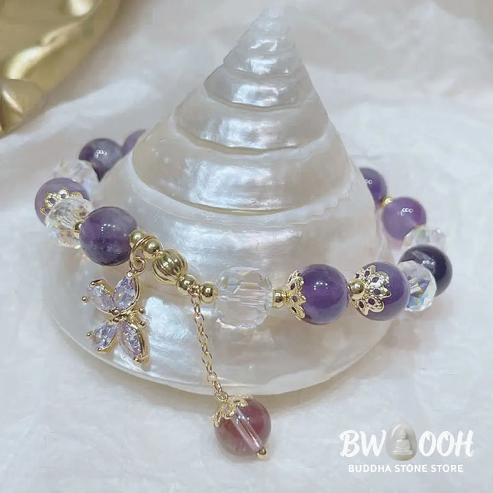 Buddha Stones Natural Amethyst Crystal Spiritual Butterfly Charm Bracelet - BWOOOH - Amethyst (Spiritual Awareness ♥