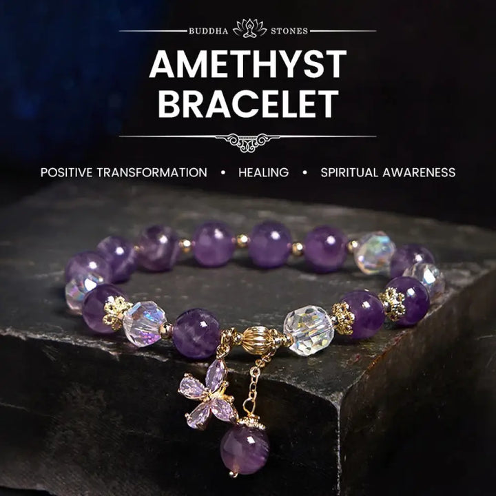 BWOOOH Natural Amethyst Crystal Spiritual Butterfly Charm Bracelet - BWOOOH - Amethyst (Spiritual Awareness ♥