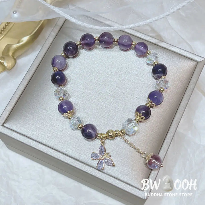 Buddha Stones Natural Amethyst Crystal Spiritual Butterfly Charm Bracelet - BWOOOH - Amethyst (Spiritual Awareness ♥