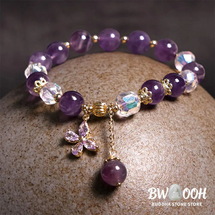 Buddha Stones Natural Amethyst Crystal Spiritual Butterfly Charm Bracelet - BWOOOH - Amethyst (Spiritual Awareness ♥