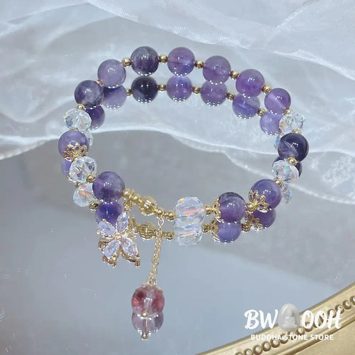 Buddha Stones Natural Amethyst Crystal Spiritual Butterfly Charm Bracelet - BWOOOH - Amethyst (Spiritual Awareness ♥