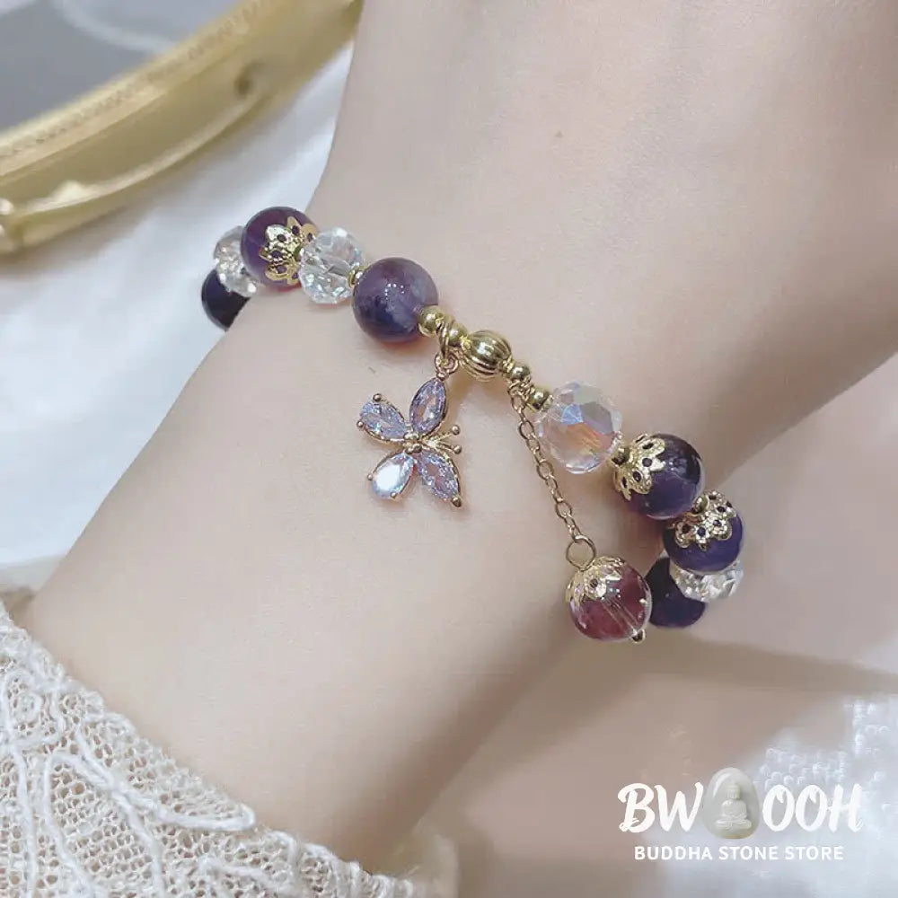 Buddha Stones Natural Amethyst Crystal Spiritual Butterfly Charm Bracelet - BWOOOH - Amethyst (Spiritual Awareness ♥