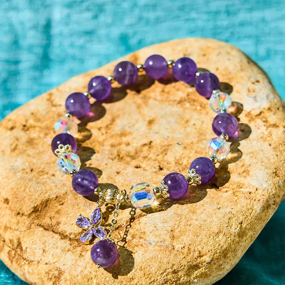 BWOOOH Natural Amethyst Crystal Spiritual Butterfly Charm Bracelet — Amethyst crystal healing bracelet for spiritual heali...