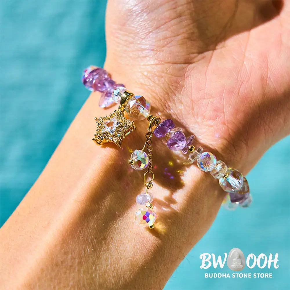 Buddha Stones Natural Amethyst Crystal Star Charm Positive Transformation Bracelet - BWOOOH - Amethyst(Wrist