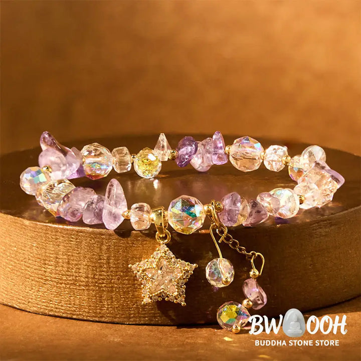 Buddha Stones Natural Amethyst Crystal Star Charm Positive Transformation Bracelet - BWOOOH - Amethyst(Wrist