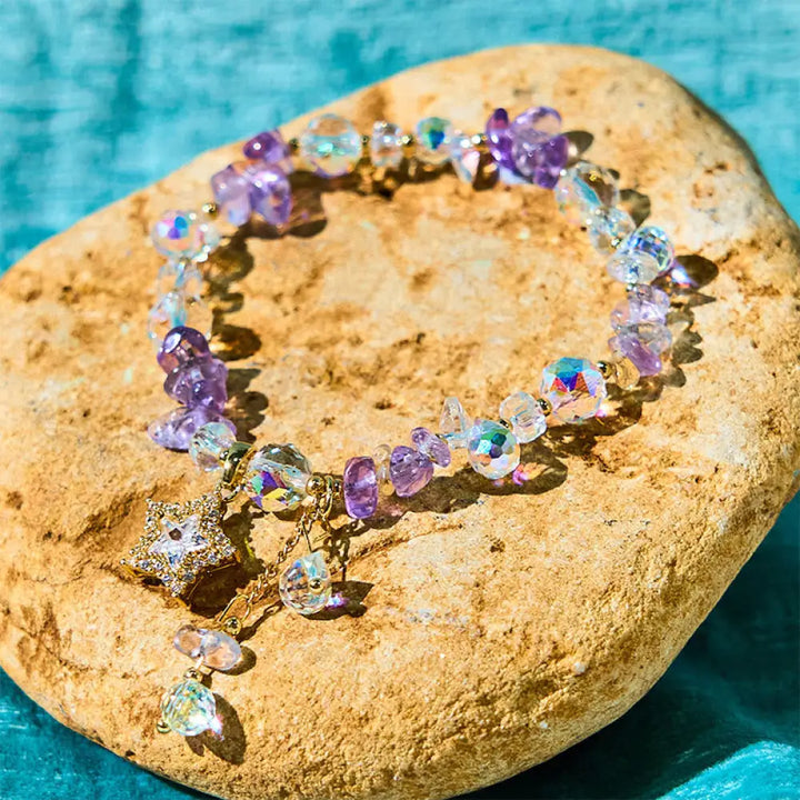 BWOOOH Natural Amethyst Crystal Star Charm Positive Transformation Bracelet — Amethyst crystal healing bracelet for spirit...