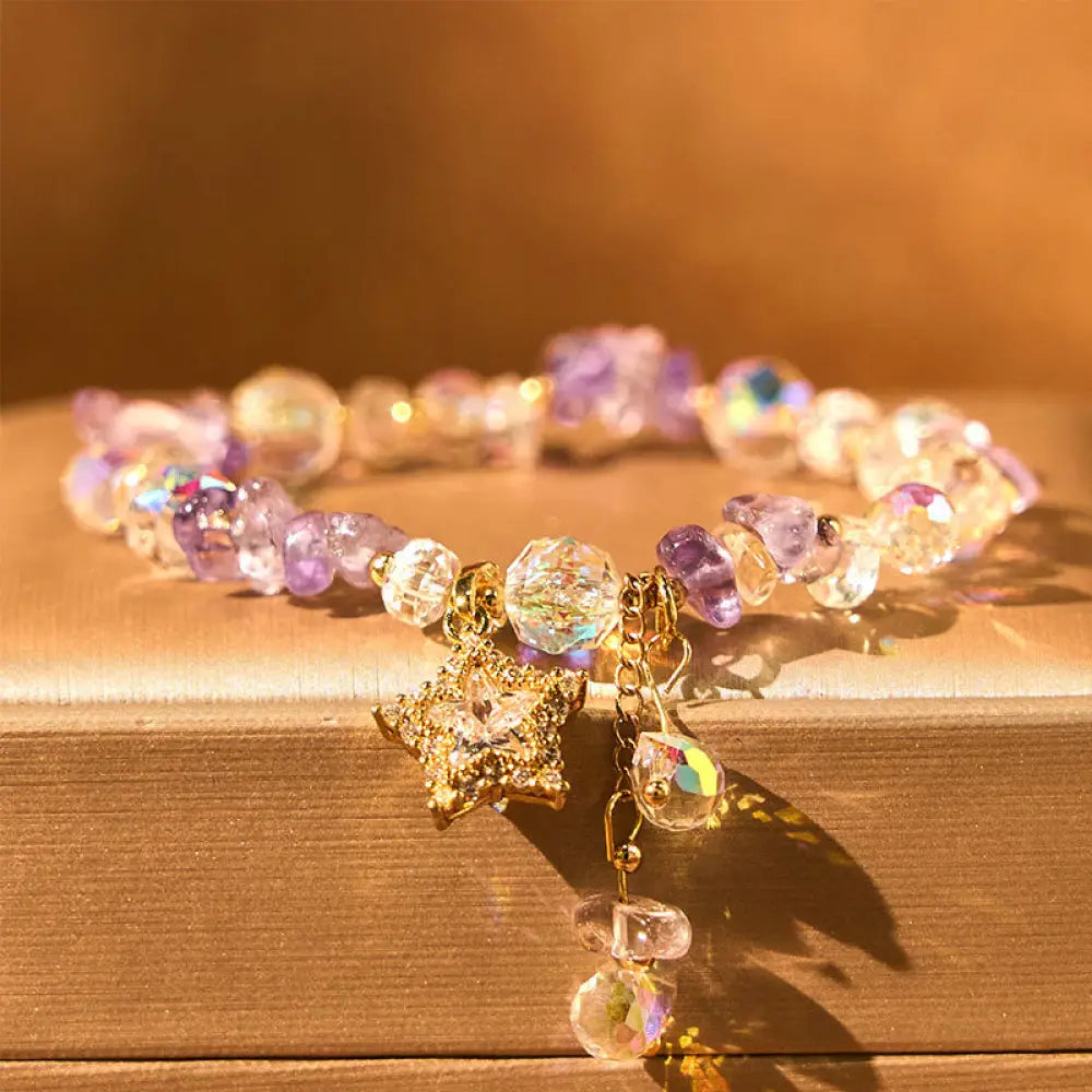 BWOOOH Natural Amethyst Crystal Star Charm Positive Transformation Bracelet — Amethyst crystal healing bracelet for spirit...